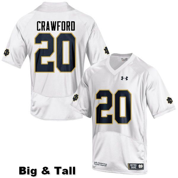 Men's NCAA Notre Dame Fighting Irish #20 Shaun Crawford Stitched College Under Armour Authentic White Big & Tall Football Jersey GY10M02GI